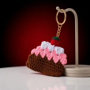 Chocolate Strawberry Cake Slice Keychain